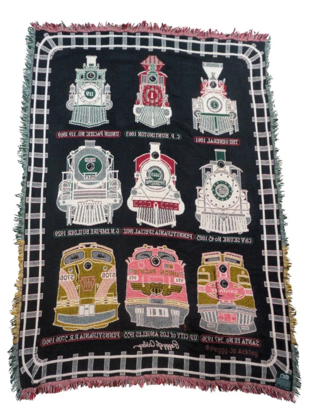 Vintage Goodwin Weavers Trains Tapestry Blanket Peggy Jo Ackley Made in USA